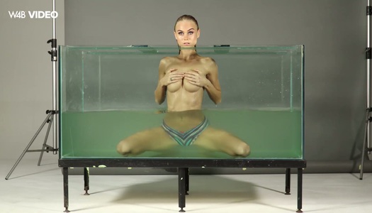 Pornobild Das schlanke, schöne Baby Nancy masturbiert ihre Muschi im Aquarium