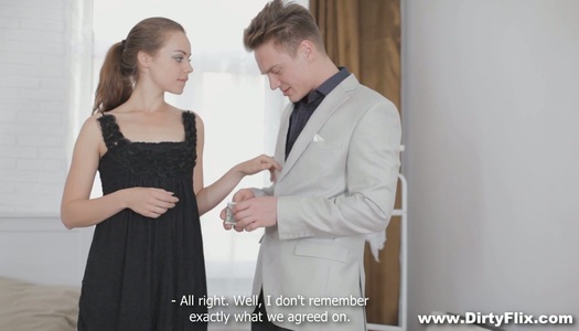 Pornobild Die schöne Studentin Rita Milan gibt einen Blowjob und bekommt ihre Beute gegen Geld geschlagen